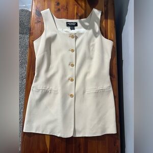 100% Silk Vintage Patrick Collection Ivory Button Front Sleeveless Vest